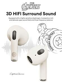 Marvel Auriculares inalámbricos QS-T36 con supresión pasiva de ruido, tipo semientrante, con sonido envolvente 3D Hi-Fi, baja latencia, larga duración de la batería y cómodo uso para teléfonos y computadoras