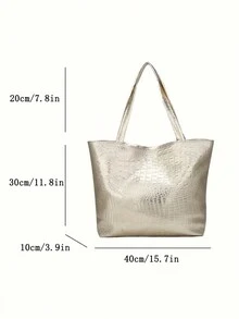 Túi Tote Họa Tiết Cá Sấu Bóng Túi Đeo Vai PU Túi Tote Thời Trang Dung Tích Lớn Túi Tote Laser Hợp Thời Trang Túi Xách Màu Kim Loại Cho Nữ, Sành Điệu, Punk & Túi Đeo Đường Phố - Vàng - Xem 6