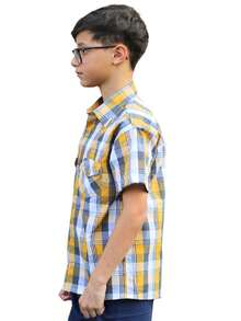 Children's Plaid Shirt Short Sleeve Children's Youth - 黃色 - 查看 4