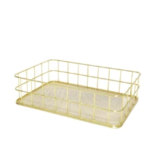 1 pieza Cesta de almacenamiento de metal estilo escandinavo, organizador de escritorio para maquillaje, joyería, artículos de papelería, bocadillos, color dorado, para volver al colegio
