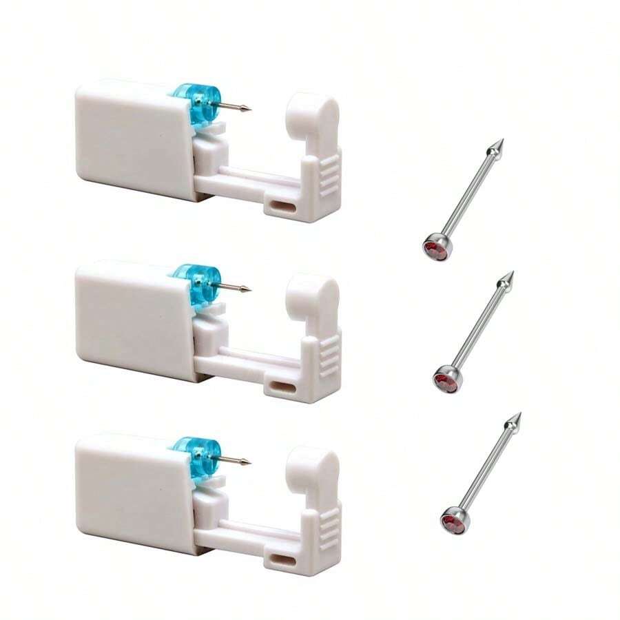 3PCS Disposable Self Nose Piercing Gun With BuiltIn Stainless Steel