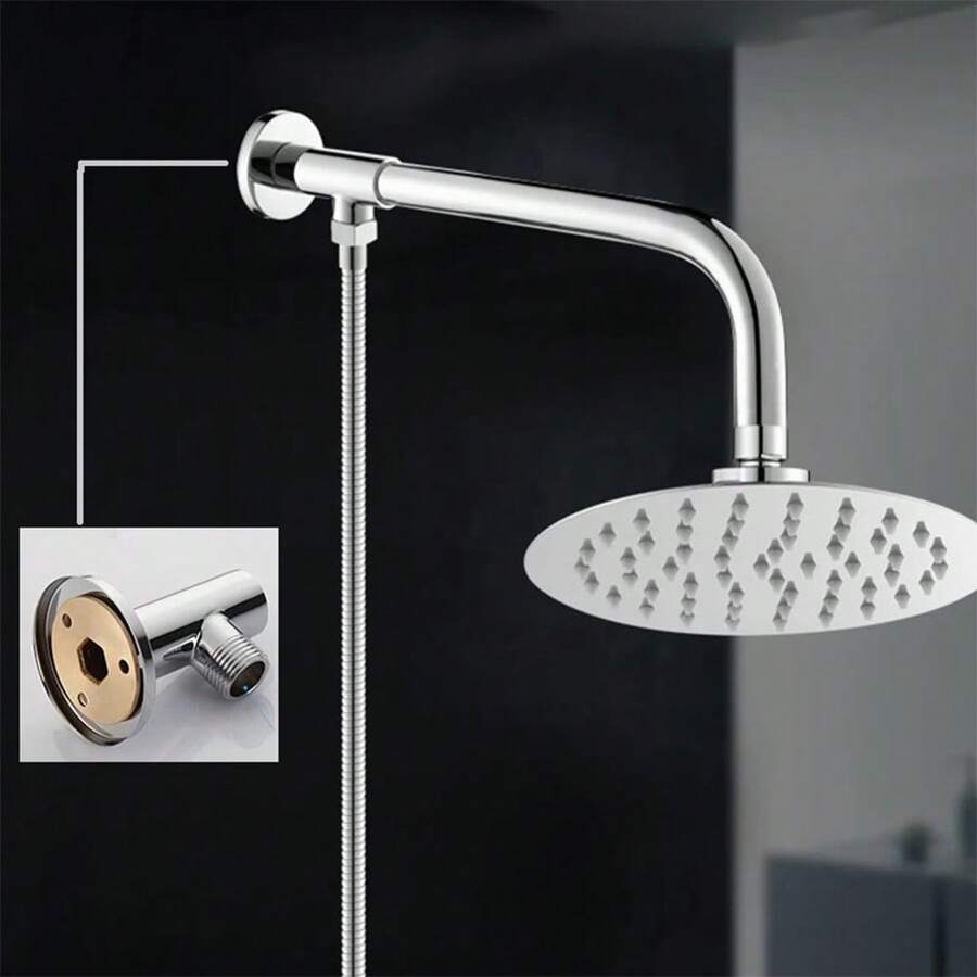 Fixed Showerhead With Water Outlet Hose, Stainless Steel Threaded Base