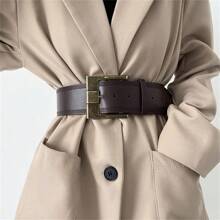 1 Stück braun PU Leder Vintage Stil breite Schnalle Gürtel für Frauen, verstellbare Länge 103-108cm Sommer, Schule, Herbst, Halloween - Braun - Übersicht 5