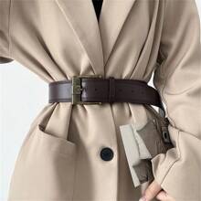 1 Stück braun PU Leder Vintage Stil breite Schnalle Gürtel für Frauen, verstellbare Länge 103-108cm Sommer, Schule, Herbst, Halloween - Braun - Übersicht 8