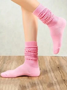 3 双纯色简约袜子，柔软舒适宽松中筒袜，女士长袜和连裤袜 - 彩色 - 查看 6