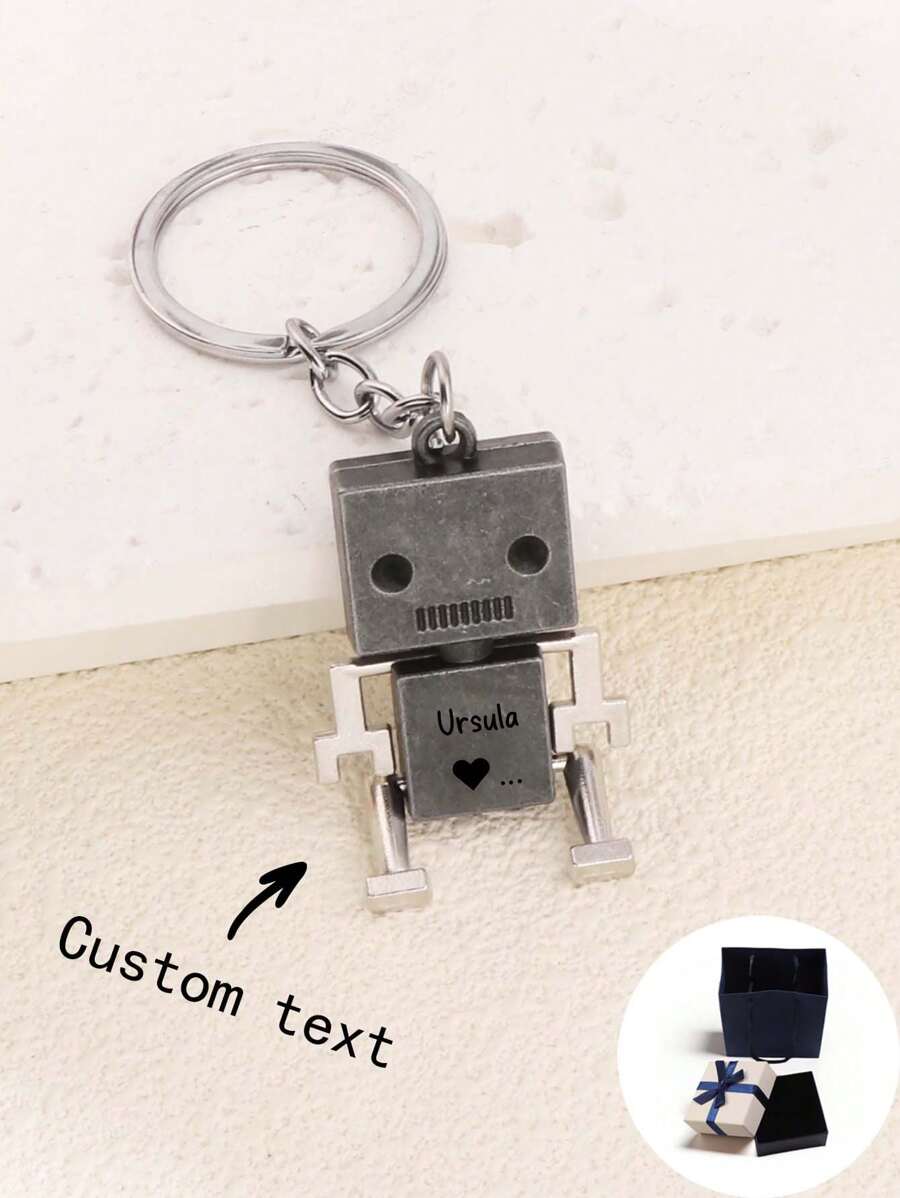 可定制机器人钥匙扣，带有雕刻文字 - 适合生日、家庭聚会、情人节、父母、情侣、周年纪念日 - 送给妈妈、爸爸、男朋友、女朋友的绝佳礼物 - 黑色 - 查看 1