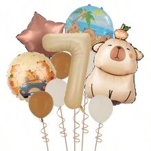 MIN ISO No use 10pcs Cute Capybara Theme Kawaii Hamster Series Cream & Caramel Colored 3D Numeral Multicolored Balloons Party Decorations Set, Suitable For Holidays, Birthdays, Gatherings, Back To School Valentine Day