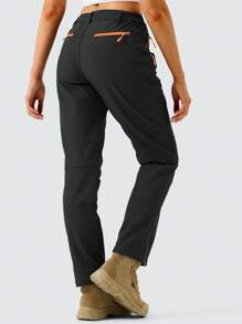 ZUTY Damen Thermisch gefütterte Wanderhosen, warm, winddicht, Softshell Outdoor Winter Schnee Skihosen mit Reißverschlusstaschen, Skioutfit