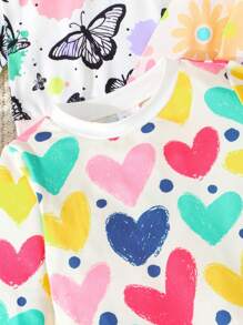 3 件套花卉印花长袖圆领运动衫女童休闲 T 恤上衣适合女婴春秋季