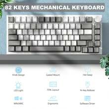 HOOPOND X Ajazz AK820 Mechanical Keyboard With CNC Knob Control,75% ANSI Layout,81Keys Gasket Mount Wired Gaming Keyboard,5 Sound Absorbing Foam,Hot-Swap Switches,White Backlit,For PC - 灰色/白色&AS紅色開關 - 查看 7