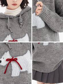 JIANHU 春夏新款可爱小狗刺绣针织连帽衫宽松休闲长袖毛衣女上衣