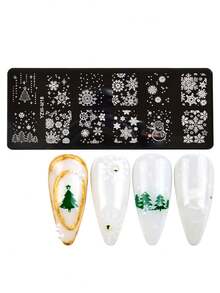 4pcs Set Nail Art Stamping Plates And Scrapers, Christmas Snowflake Snowman Christmas Tree, DIY Printing Template Nail Polish Transfer Tools - Multicolor - View 5