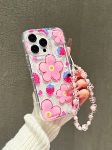 1 pieza Funda protectora de teléfono con airbag, estilo floral y fresa, a prueba de caídas, compatible con Apple 15/11/12/13/14/XR/XS/Pro/Max y A54 5G, A52, A14, A15, A12, S22, S21, con cordón de moda, resistente al agua, a los golpes y a los arañazos, versión internacional, no la versión nacional - Rosa - Ver 6