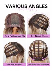 20 英寸 9*6 U 型前蕾丝假发渐变金色直发假发棕色和金色混合颜色蕾丝前假发女士挑染合成假发适合日常派对使用 - 彩色 - 查看 8
