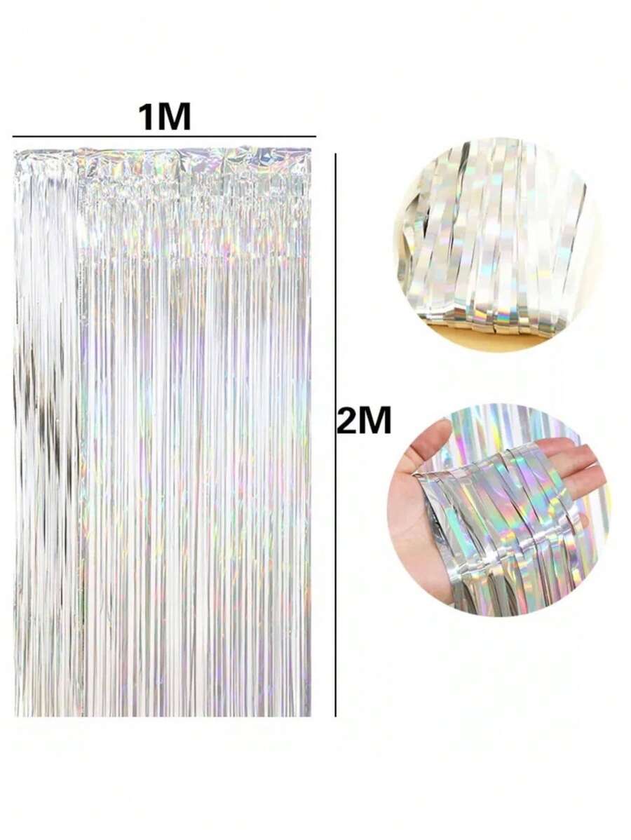 Holographic Silver Metallic Curtain 01 Unit 1 X 2 Meters Curtain For Party Birthday Decoration - 銀色 - 查看 1