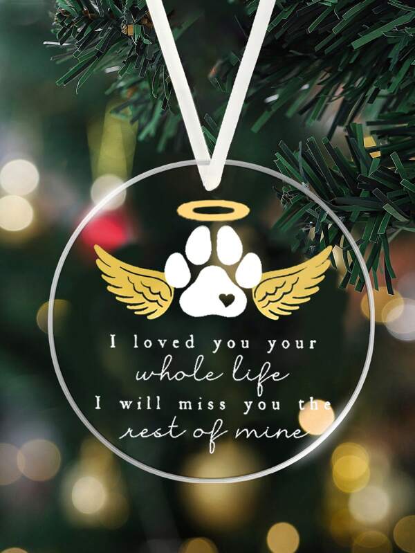 1 Peça Decoração Acríilica Pingente "Eu te amei a vida toda" com Asa de Anjo e Halo com Impressão de Pata de Cachorro, Ornamento Memorial de Estimação, Ornamento de Árvore, Presente para Perda de Gato ou Cachorro, Decoração para Casa, Decoração de Quarto, Decoração de Parede