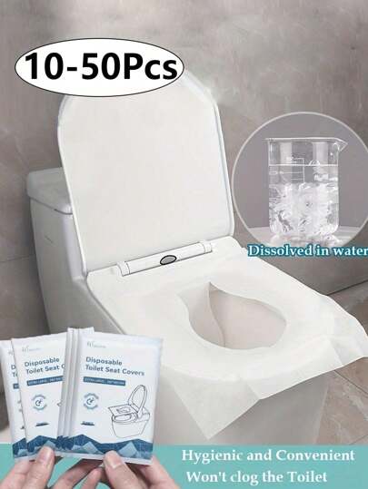 10/20/30/40/50pcs Toilet Seat Covers Disposable, Flushable Travel Disposable Portable Toilet Seat Cover, Paper Toilet Seat Cover Water Soluble Portable Potty Seat Covers, Travel Essential Accessories For Airplane, Road Trips, Camping, And Public Bathrooms Bathroom Decor Fall Decor