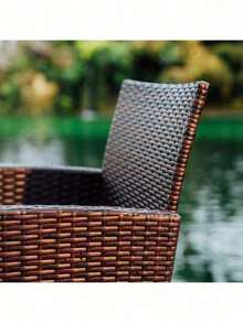 3PC Patio Outdoor Chairs Set With Table, Outdoor Wicker Furniture Set For Lawn - 棕色/米色 - 查看 4