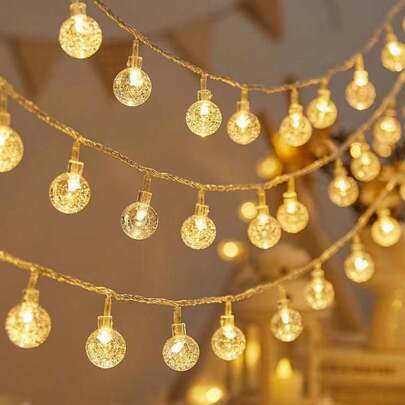 1pc 10/20/40/80 LED Crystal Ball String Lights, Warm White, Battery Operated, For Holiday Party, Romance, Bedroom, Home & Tent Decor