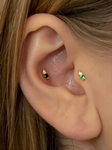 1件 16G 925纯银双石内螺纹唇钉 | 生日石耳骨耳环 | 低过敏性黄金耳骨钉 | 扁平唇环 | 适合女性日常佩戴 - 彩色 - 查看 10