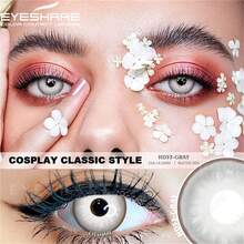 Eyeshare 1 副 Cosplay 彩色隐形眼镜，适合眼睛，多色镜片，动漫 Cosplay 灰色眼镜片，黑色镜片，万圣节服装 Cosplay - 灰色 - 查看 2