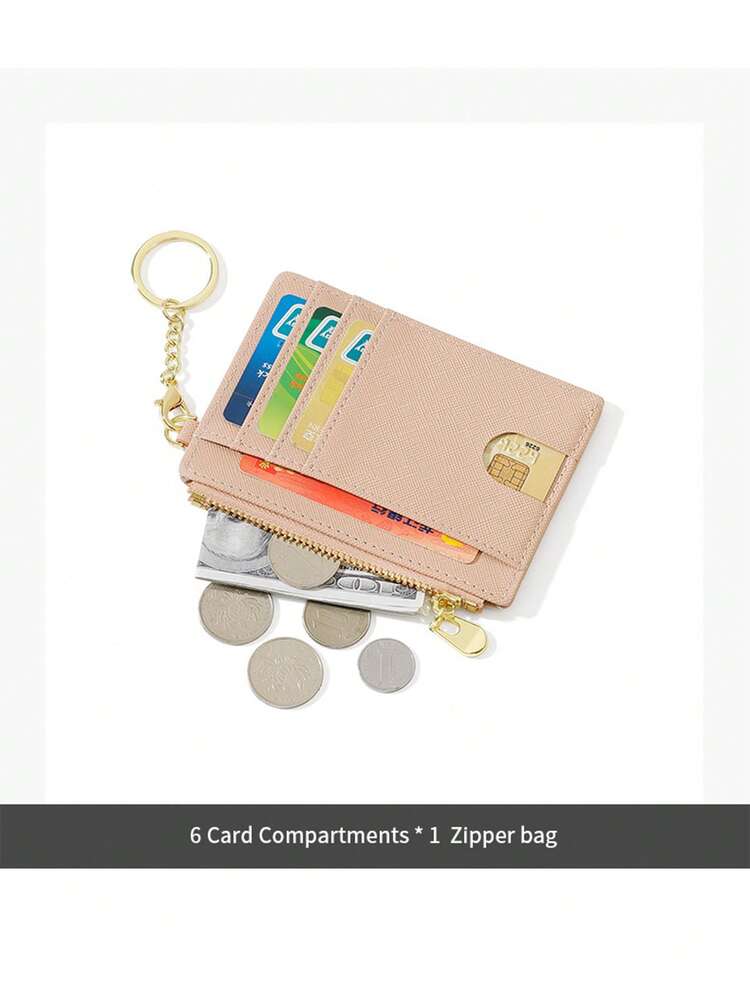 Ultra Thin Faux Leather Mini Wallet With Keychain - Lizard Texture, Zipper Coin Purse And Card Slots, Multi-Slot Compact Card Holder - one-size - View 6