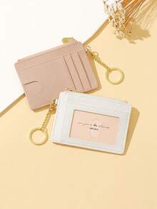 Ultra Thin Faux Leather Mini Wallet With Keychain - Lizard Texture, Zipper Coin Purse And Card Slots, Multi-Slot Compact Card Holder - one-size - View 3