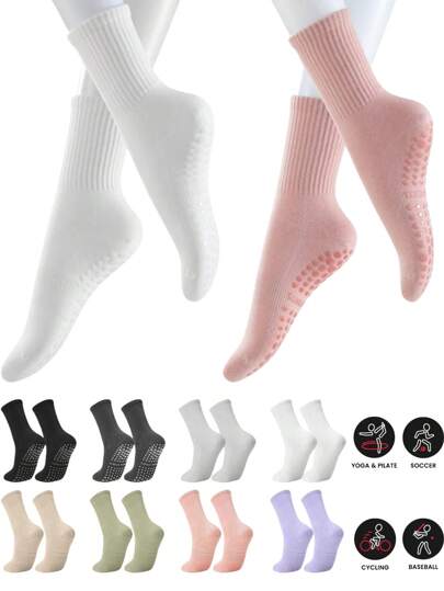 3 pares/pacote aleatório 8 cores meias antiderrapantes de pilates, meias de ioga coloridas femininas, meias adesivas de pilates com aderência e meias de ioga respiráveis, adequadas para balé e ioga