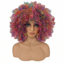 1 pieza Peluca de cabello explosivo y colorido, tocado con estilo de pelo de payaso para Halloween, accesorio de disfraz para fiesta de disfraces, sombrero de pelo rizado y esponjoso, adecuado para eventos escolares, reuniones con amigos, festivales, artículos de fiesta divertidos, accesorio para fotografía