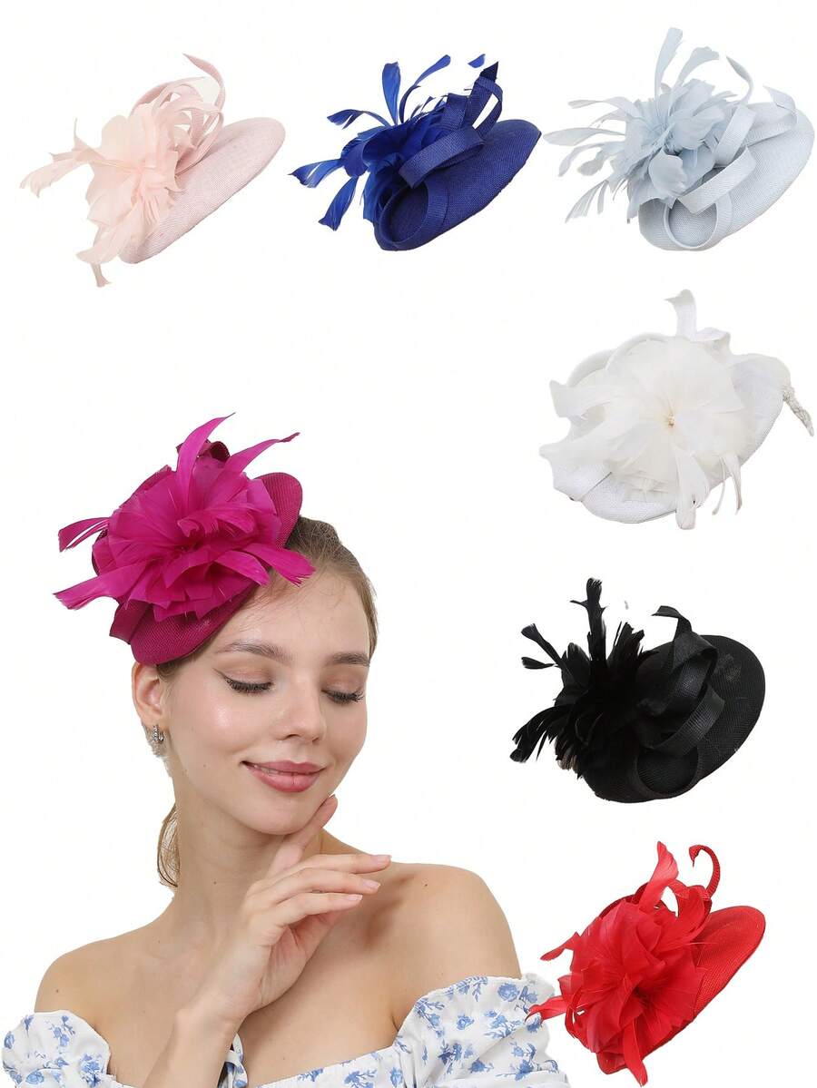 1 chiếc mũ Fascinator lưới hoa ruy băng mũ Kentucky Derby lông vũ tiệc trà đua ngựa mũ cưới cô dâu Anh kẹp tóc đồ đội đầu cho bé gái và phụ nữ thanh lịch Halloween - Nhiều màu - Xem 1