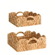 3pcs/1pc Rectangular Storage Baskets, Water Hyacinth Woven Rattan Baskets, Organizational Baskets, Handwoven Storage Baskets For Shelves In Living Room, Bathroom Paper Towel Holder Room Organizing Storage, Storage, Storage Box, Bin, Hamper Gift Box, Basket For Gift, Hanging Cabinet, Home Decor Pink, Kitchen Accessories, Coastal Vibes Seagrass Storage Basket, Geometric Woven Boho Baskets With Wood Rattan Accents, Modern Patio & Garden Decor