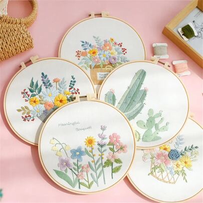 1PC Cross Stitch Flower Cloth Hoop Threads Needles And English Instructions Open Your Creativity Embroidery Plant Hobby Craft Needlework Suitable For Beginners Home Wall Decoration Christmas Gift
