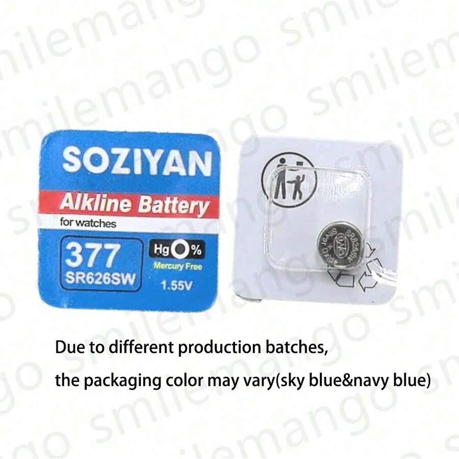 5-100粒 SOZIYAN AG4 377 纽扣电池 SR626SW SR626 177 376 626A LR66 LR626 碱性纽扣电池，2024新款，适用于手表、玩具、钟表，独立包装 - 377/AG4/LR626(SOZIYAN) - 查看 1