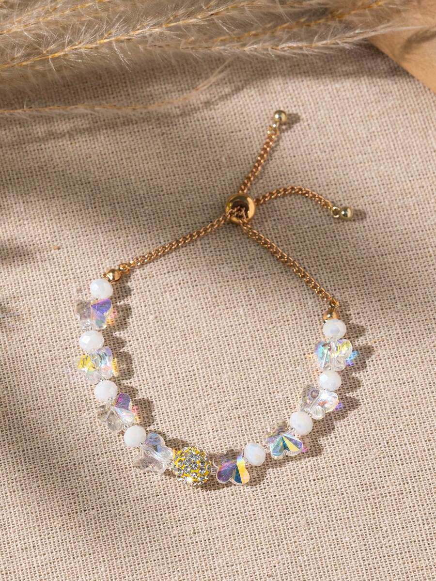 1 件时尚 INS 风格水晶和玻璃串珠蝴蝶可调节女士手链 - 彩色 - 查看 1