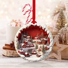 1/3 件圣诞冬季村庄木制吊坠饰品、圣诞树装饰、圣诞派对装饰、小节日礼物、圣诞节 - 彩色 - 查看 1