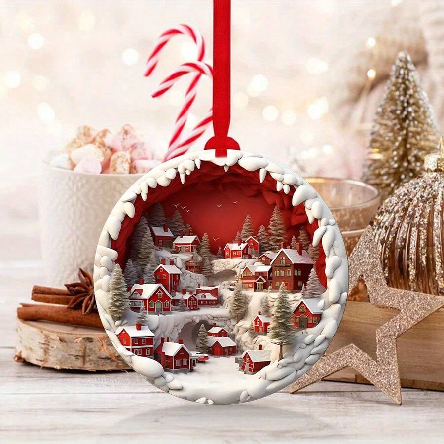 1/3 件圣诞冬季村庄木制吊坠饰品、圣诞树装饰、圣诞派对装饰、小节日礼物、圣诞节 - 彩色 - 查看 1