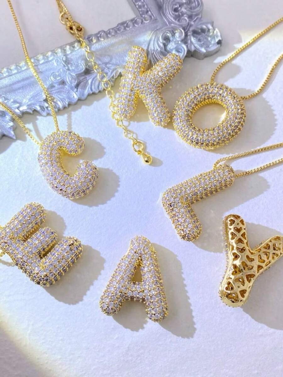 Charm Necklace With Zirconia Pendant Letter Decoration Gold And Silver Plated Necklace Jewelry, Gifts - 金色 - 查看 1