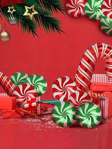 32pcs Christmas Red & Green Hanging Balls With Round Windmill Candy-Shaped Aluminum Foil Balloons - Festive Party Decorations For Holiday Celebrations, Christmas Decorations, Candy Cane Balloon For Christmas Decorations
