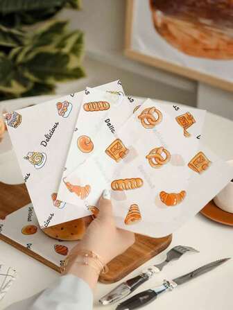 50pcs/Pack Cake Liners Non-Stick Oil-Proof Silicone Paper Liners Baking Bread Hamburger Paper 18cm (Assorted Patterns May Vary By Batch, Does Not Affect Usage)