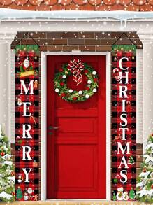 2pcs Merry Christmas Colorful Snowman Santa Claus Decor Door Curtain Holiday Couplet Party Hanging Ornament, Suitable For Festivals, Parties Etc.,Christmas