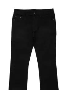 Slim Fit Solid Color Flared Leg Washed Denim Jeans, Fashion, Emo Style - Black - View 3