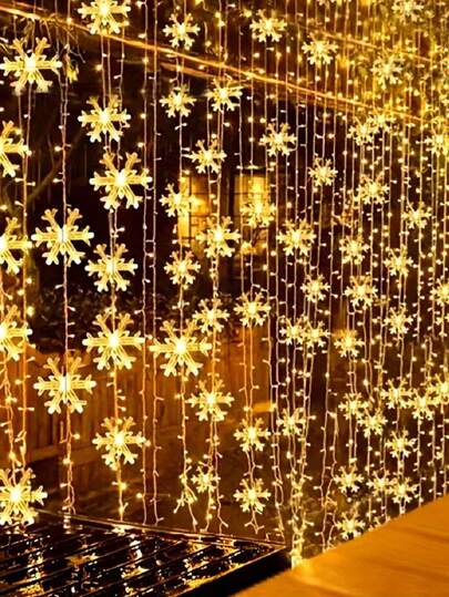 1PC 59in Snowflake Window Curtain Lights, Christmas Curtain String Lights, Suitable For Christmas Tree Decoration, Christmas Party Scene Decoration, Wedding, Valentine's Day, Bedroom, Home Decor, Camping, Outdoor Garden Yard Decor