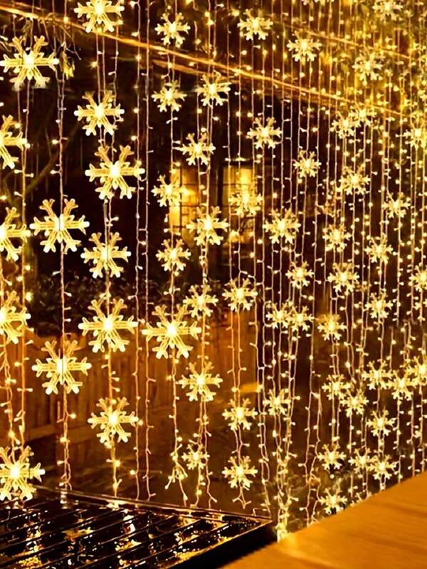 1PC 59in Snowflake Window Curtain Lights, Christmas Curtain String Lights, Suitable For Christmas Tree Decoration, Christmas Party Scene Decoration, Wedding, Valentine's Day, Bedroom, Home Decor, Camping, Outdoor Garden Yard Decor