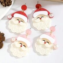 1pair European & American Style Double Layer Acrylic Santa Claus Cartoon Earrings, Cute & Fashionable Earrings Accessories For Girls - Christmas Cute Santa Claus - View 2