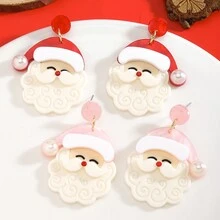 1pair European & American Style Double Layer Acrylic Santa Claus Cartoon Earrings, Cute & Fashionable Earrings Accessories For Girls - Christmas Cute Santa Claus - View 4