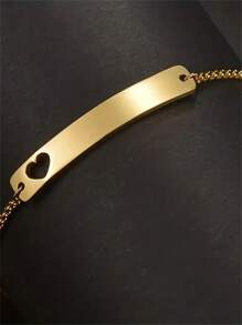 Pulseira de aço de titânio com coração vazado personalizado 3 peças, nome gravado e pulseira de corrente de número, presente de aniversário para amigos