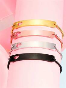 Pulseira de aço de titânio com coração vazado personalizado 3 peças, nome gravado e pulseira de corrente de número, presente de aniversário para amigos