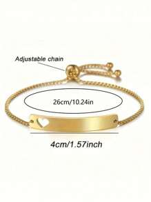 Pulseira de aço de titânio com coração vazado personalizado 3 peças, nome gravado e pulseira de corrente de número, presente de aniversário para amigos