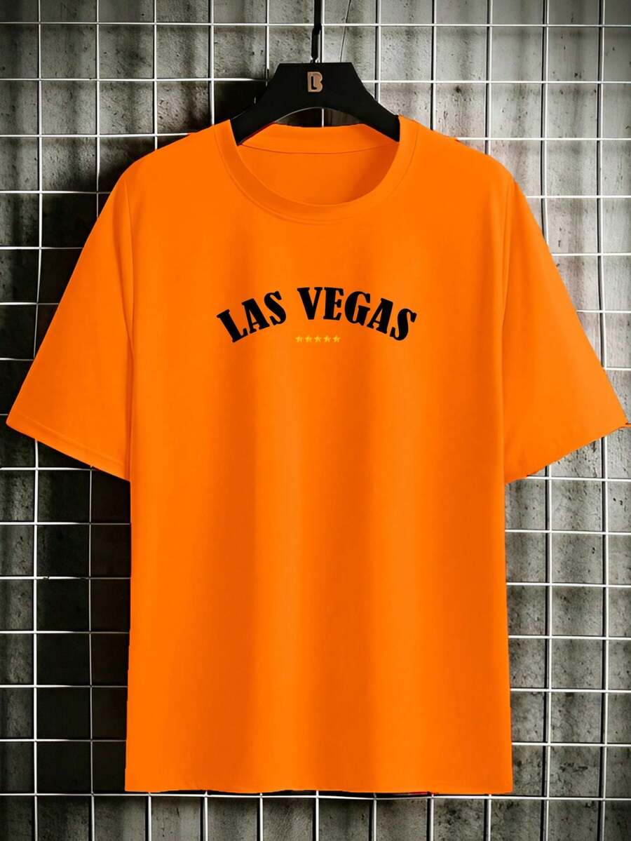 Las Vegas Cotton Printed T-Shirt For Men Unisex Promotion Shirt - 橘色 - 查看 1
