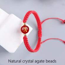 1Pc Natural Crystal Agate 10mm Ruby Bracelet, 26 Letter Bracelet, Lucky Number Bracelet, 12 Constellation Bracelet, Personalized Bracelet, Hand-Woven Beaded Bracelet, Suitable For Men And Women Fashion Bracelets, Gifts For Family, Suitable For Halloween, Christmas And Various Holiday Party Gifts, Crystal Gifts - Red Rope Style - View 21